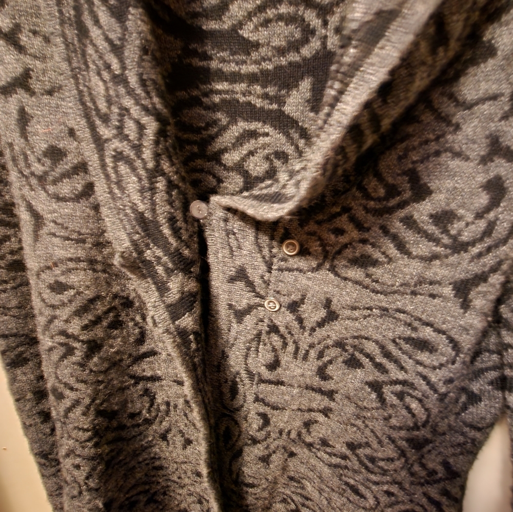 Gray And Black Patterned Flowy Button Up Sweater … - image 6